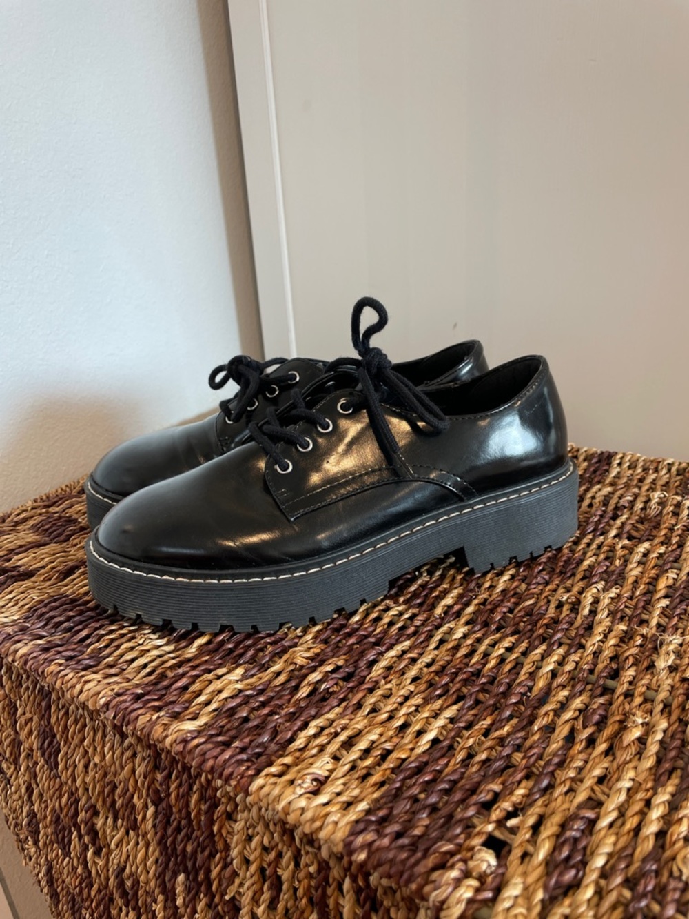 a new day Black Platform Lace-Up Flats